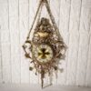 Large-Brass-Hanging-Wall-Clock-with-Brass-Floral-Pendant-1