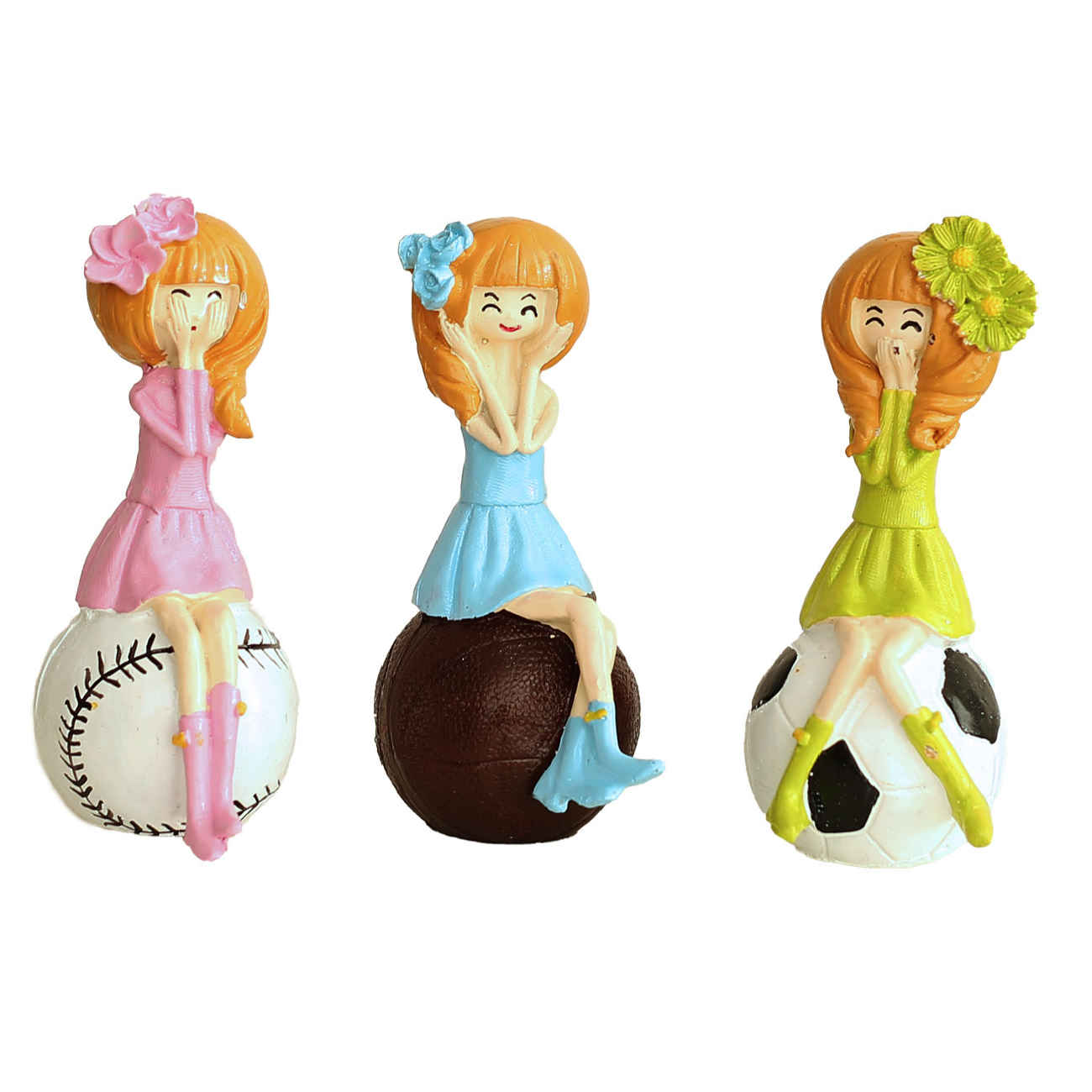 Leilpar Figurenpuppenset – Schlafzimmerdekoration & Geschenk, Mädchen mit Ballmotiv (3-teilig)