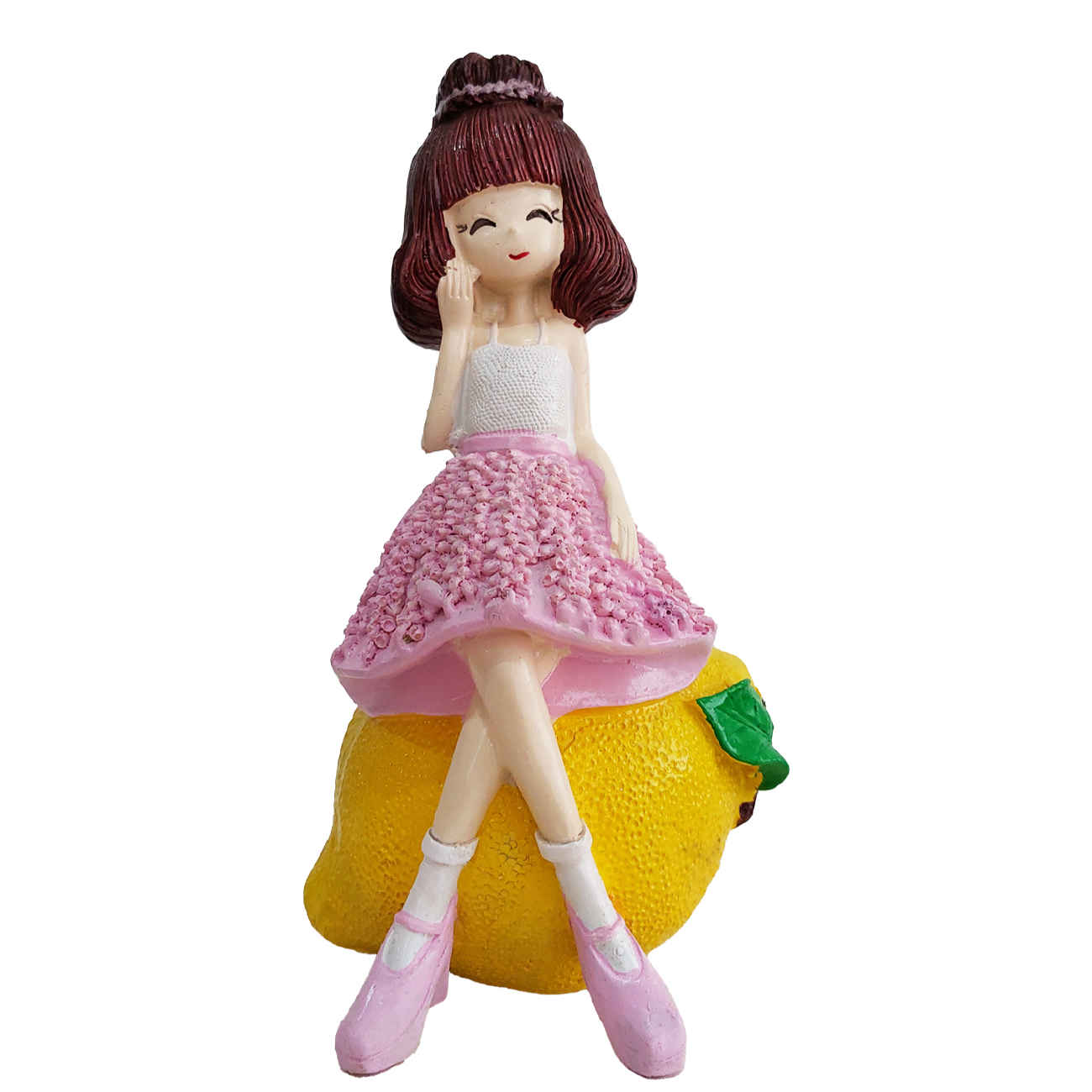 Leilpar handbemalte Figurenpuppe – Mädchen mit Zitronenmotiv, ideal als Dekoration & Geschenk