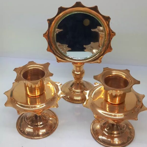 Mirror-with-Two-Small-Copper-Candleholders-15-Cm-in-Height
