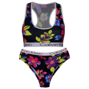 Gepolstertes Koza-Activewear-Set – Schwarzer floraler Sport-BH und Höschen, Modell 9109-1