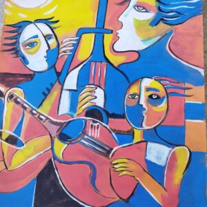 Einfaches und elegantes kubistisches Gouache-Kunstwerk – Geeignet zum Verschenken