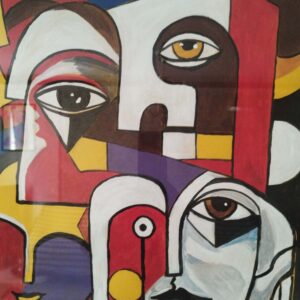 Kleine kubistische Wanddekoration – Gouache auf Karton