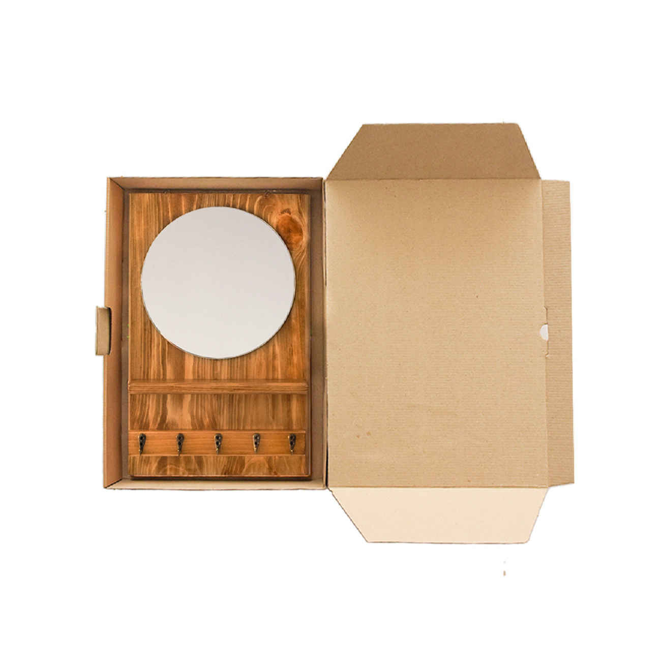 Brauner Holz-Schlüsselhalter mit Spiegel – Stilvoller Wandorganizer für Eingangsbereich und Flur
