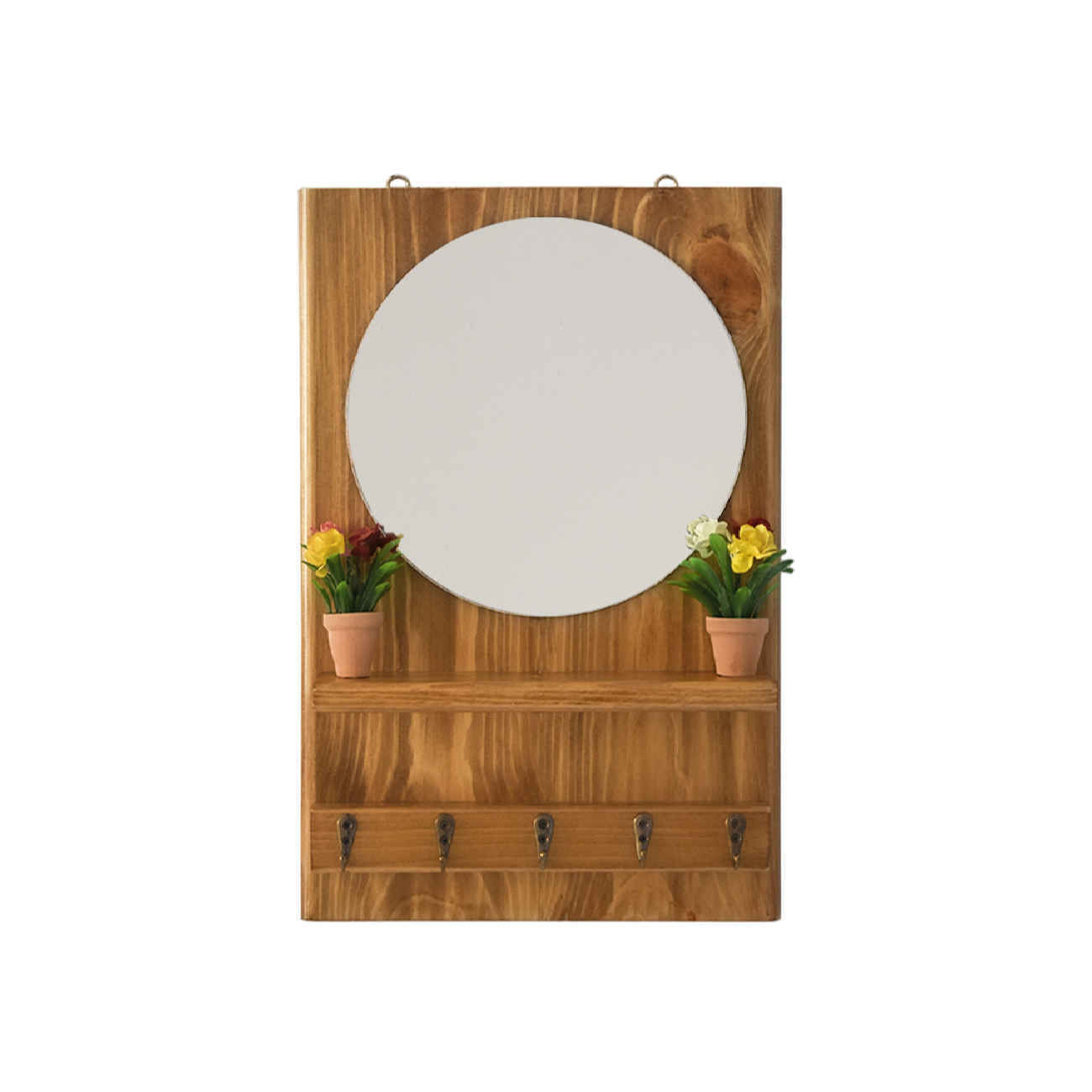 Brauner Holz-Schlüsselhalter mit Spiegel – Stilvoller Wandorganizer für Eingangsbereich und Flur