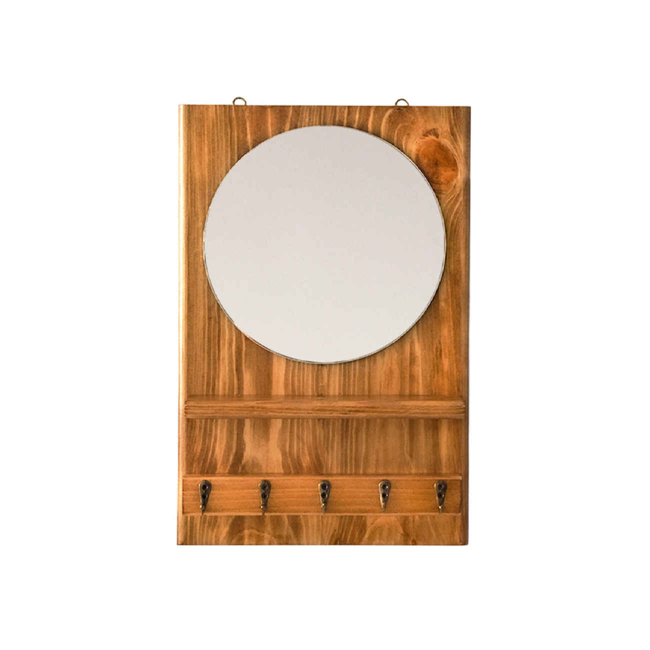 Brauner Holz-Schlüsselhalter mit Spiegel – Stilvoller Wandorganizer für Eingangsbereich und Flur