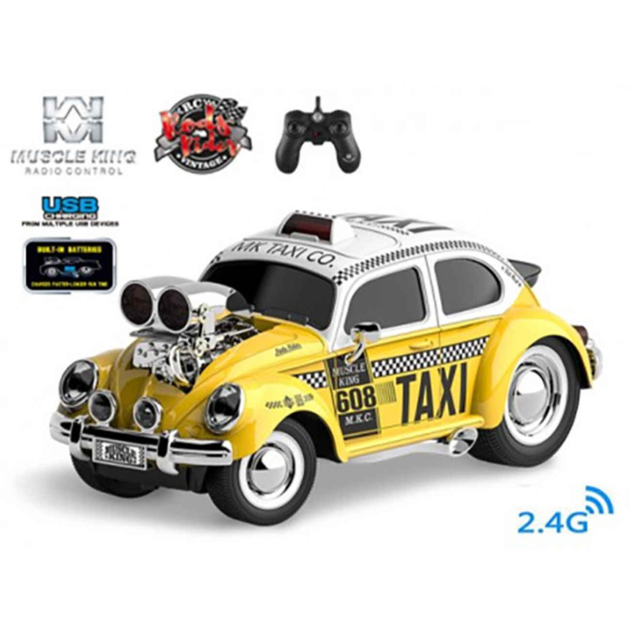 Volkswagen Taxi-Modell – Ferngesteuertes und musikalisches Spielzeugauto in Gelb