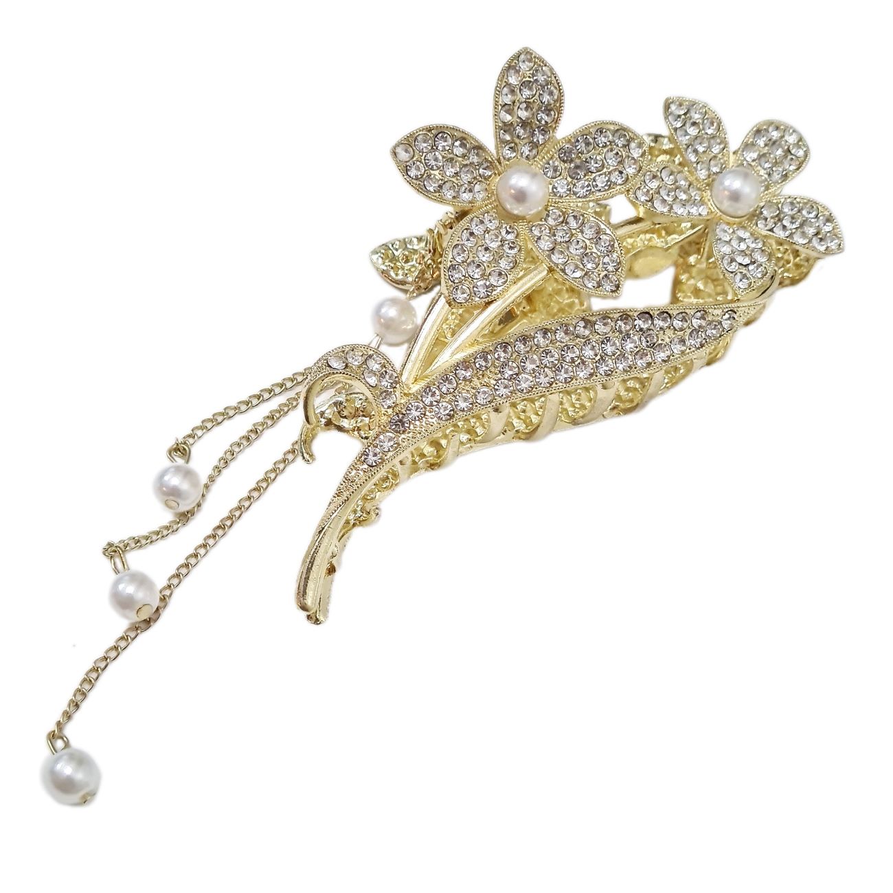 Haarklammer für Damen – Metallisches Fünfblätter-Blumen-Design mit Anhänger