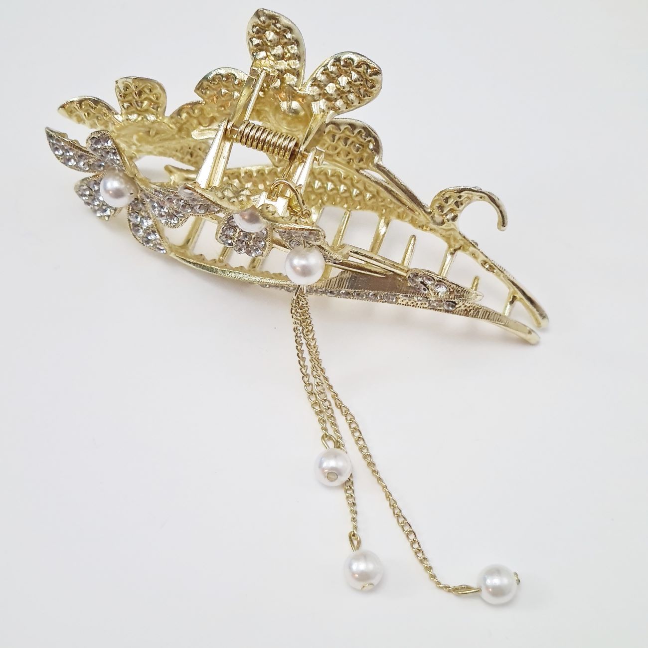 Haarklammer für Damen – Metallisches Fünfblätter-Blumen-Design mit Anhänger