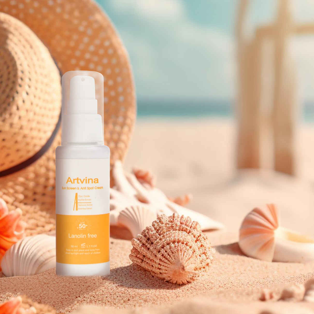 Art Vina Farblose Sonnenschutzcreme mit Lichtschutzfaktor 50 – Hochwirksam gegen UVA- und UVB-Strahlen, geeignet für alle Hauttypen, 50 ml