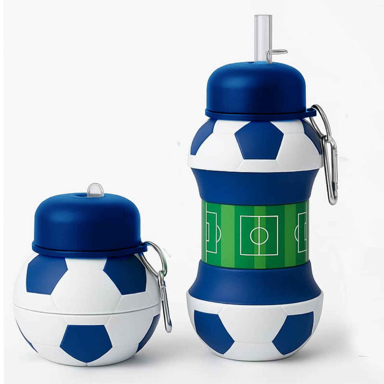 Zusammenklappbare Silikon-Wasserflasche – Fußball-Design, 0,55 L Fassungsvermögen