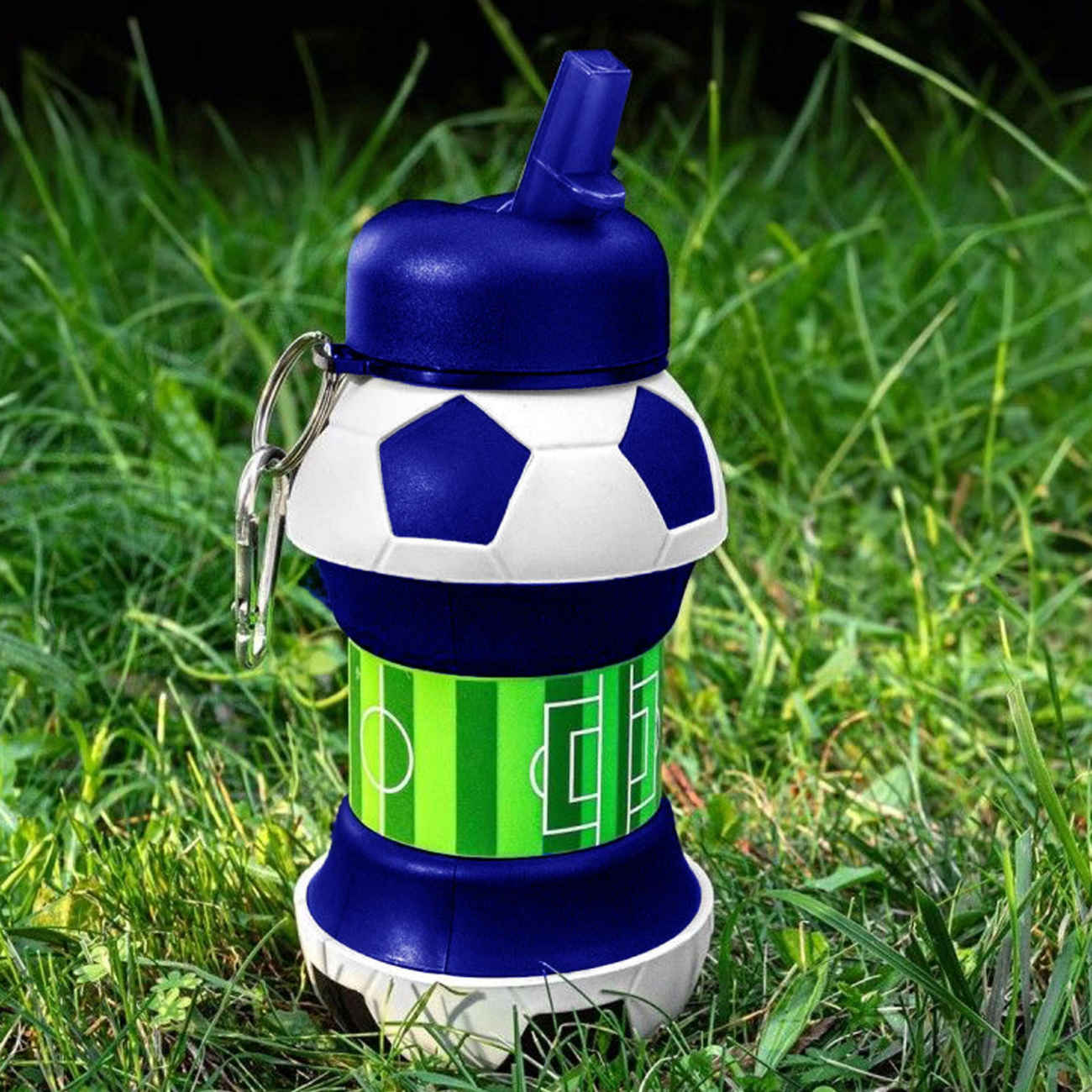 Zusammenklappbare Silikon-Wasserflasche – Fußball-Design, 0,55 L Fassungsvermögen