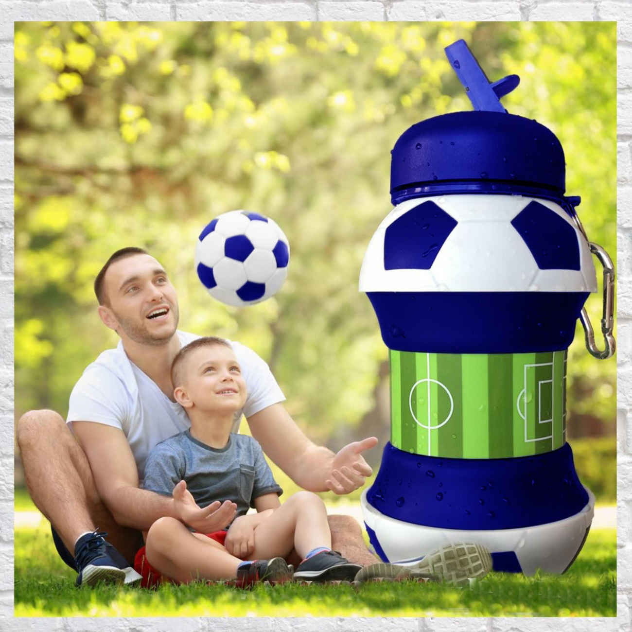 Zusammenklappbare Silikon-Wasserflasche – Fußball-Design, 0,55 L Fassungsvermögen