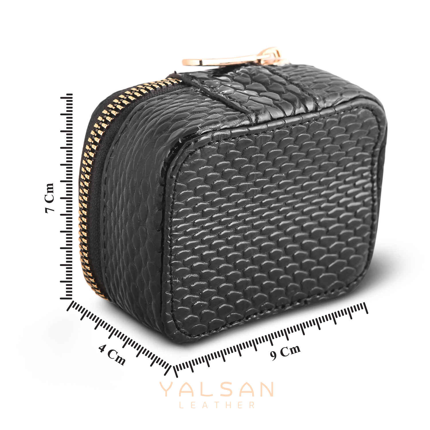 Tragbare Leder-Schmuckbox mit Fächern für Ringe & Armbänder in Schwarz