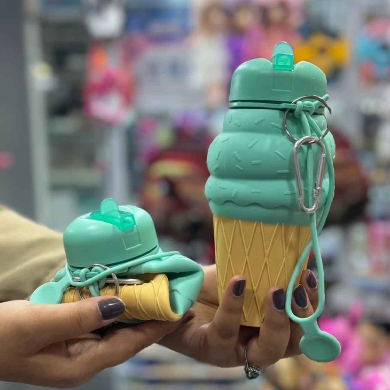 Silikon-Wasserflasche – Lustiges Eiscreme-Design, tragbar & faltbar für Kinder