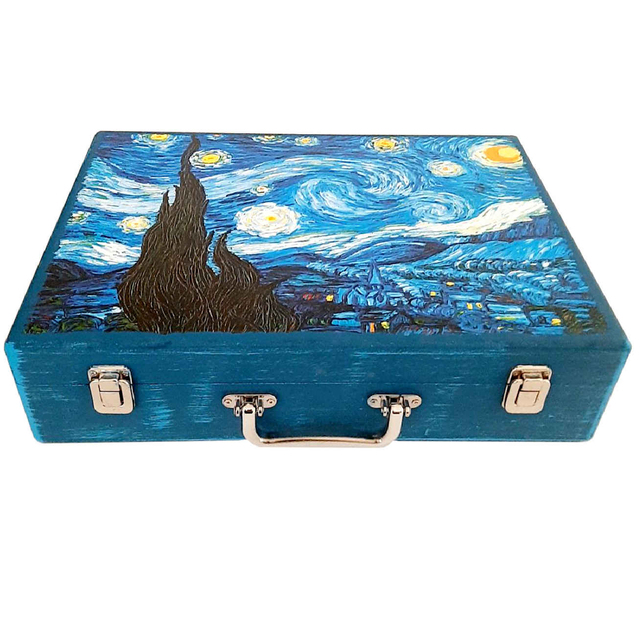 Holzstiftebox mit Van-Gogh-Design – Künstlerische Schreibwaren für Schule & Büro