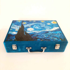 Holzstiftebox mit Van-Gogh-Design – Künstlerische Schreibwaren für Schule & Büro
