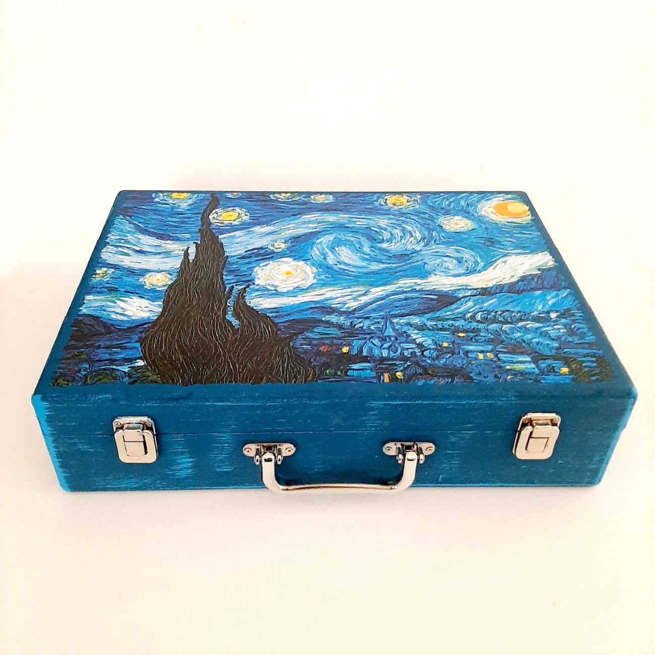Holzstiftebox mit Van-Gogh-Design – Künstlerische Schreibwaren für Schule & Büro
