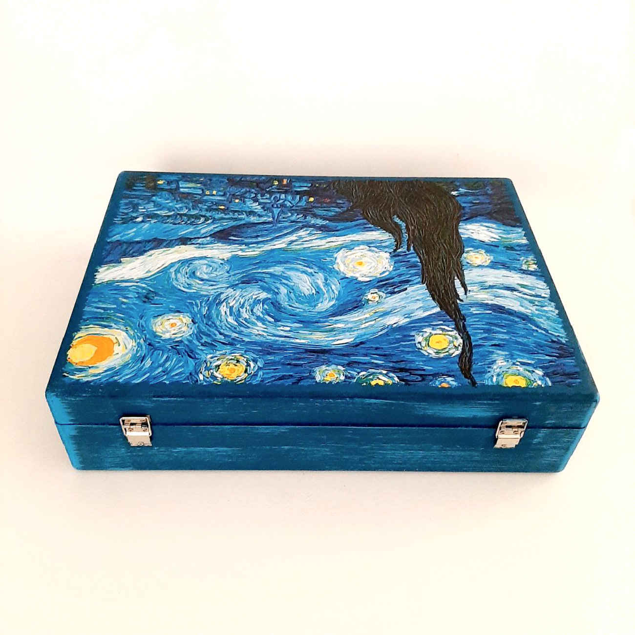Holzstiftebox mit Van-Gogh-Design – Künstlerische Schreibwaren für Schule & Büro