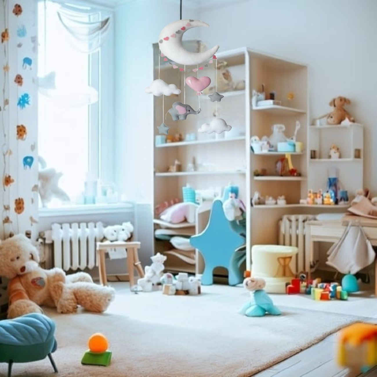 Baby-Mobile – Ideale Kinderzimmerdekoration für Säuglinge mit Elefanten- und Mondmotiv