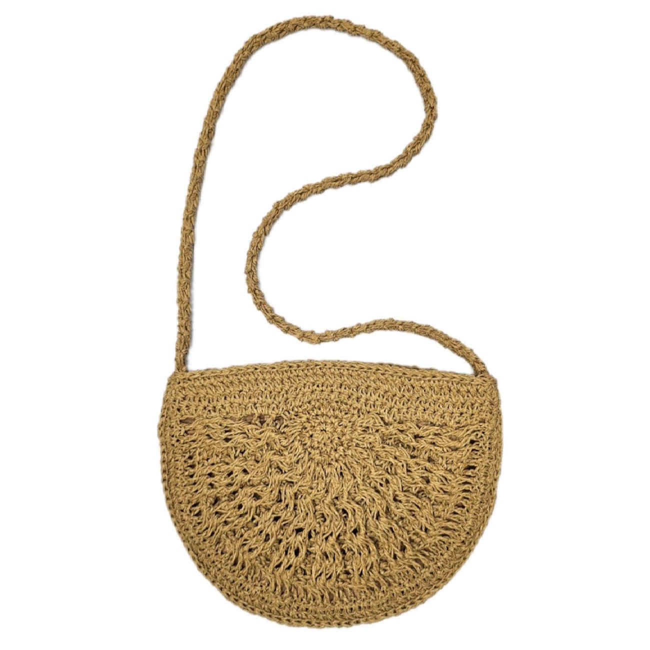 Korallefarbene, handgewebte Raffia-Tasche – Elegante Halbkreis-Tragetasche mit strukturiertem Design