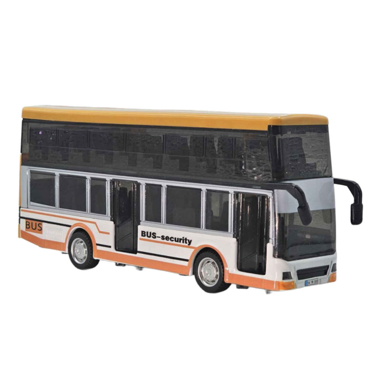 Gussmetall-Doppeldecker-Stadtbus-Spielzeug Rückziehfunktion und Musik Öffnende Türen