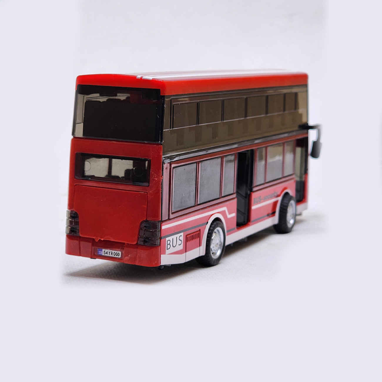 Gussmetall-Doppeldecker-Stadtbus-Spielzeug Rückziehfunktion und Musik Öffnende Türen