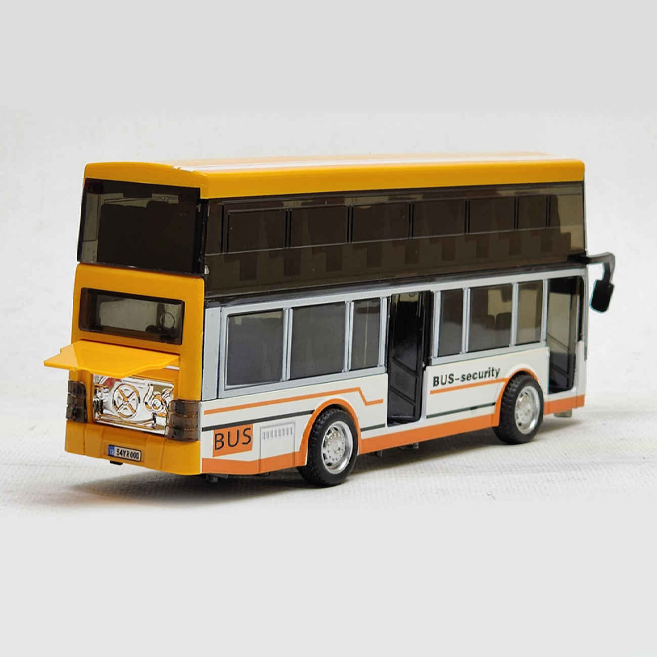 Gussmetall-Doppeldecker-Stadtbus-Spielzeug Rückziehfunktion und Musik Öffnende Türen