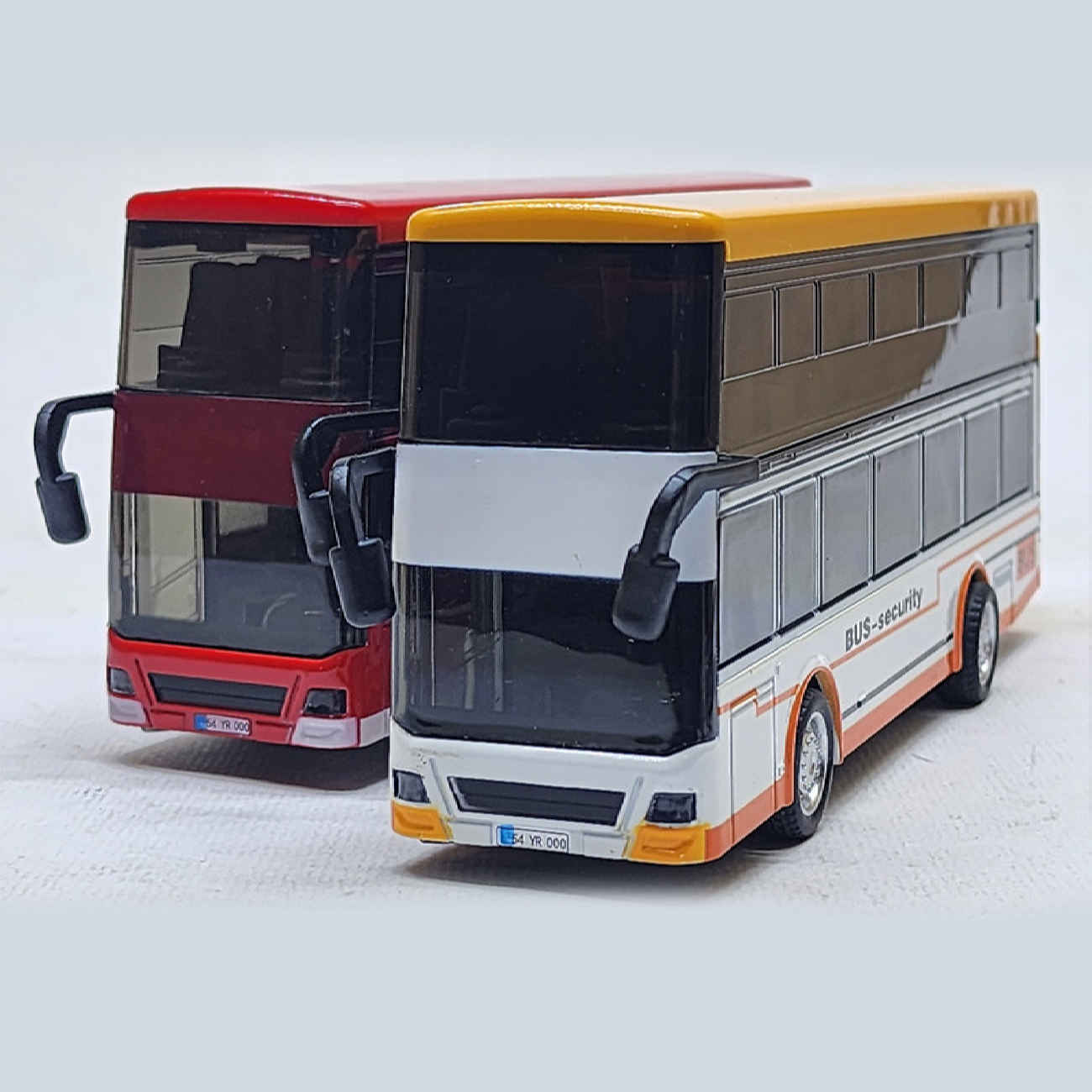 Gussmetall-Doppeldecker-Stadtbus-Spielzeug Rückziehfunktion und Musik Öffnende Türen