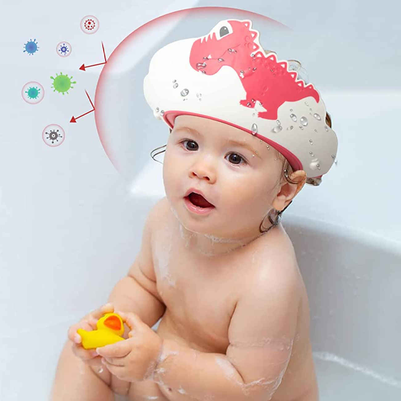 Verstellbare Baby-Duschhaube mit Drachenmotiv – schützend und bequem