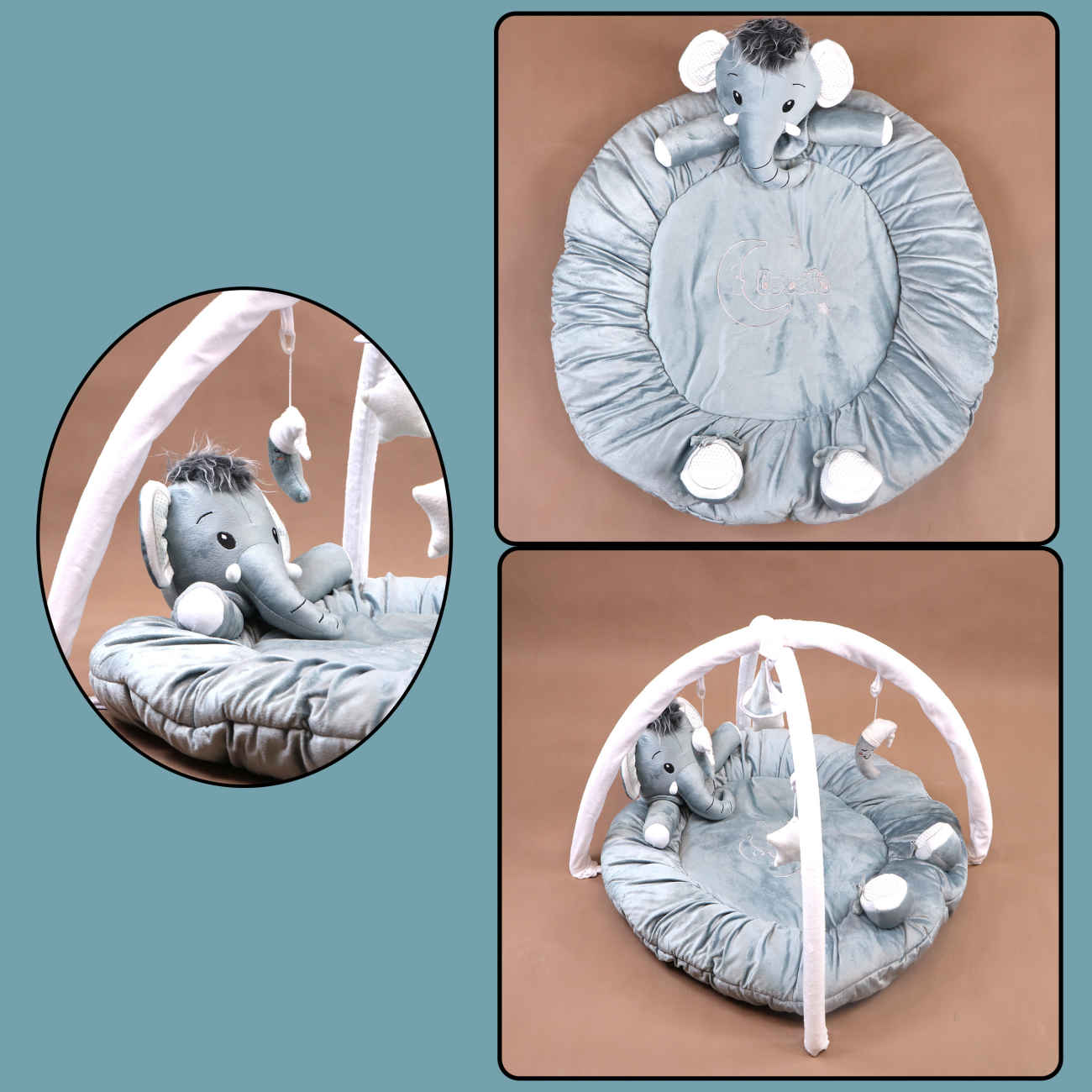 Elefanten-Babyspielmatte mit weicher Haptik und waschbarem Material