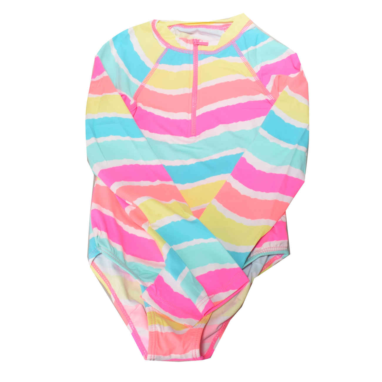 Mädchen-Badeanzug mit langen Ärmeln und Regenbogenmotiv – Ideal für sonnige Tage