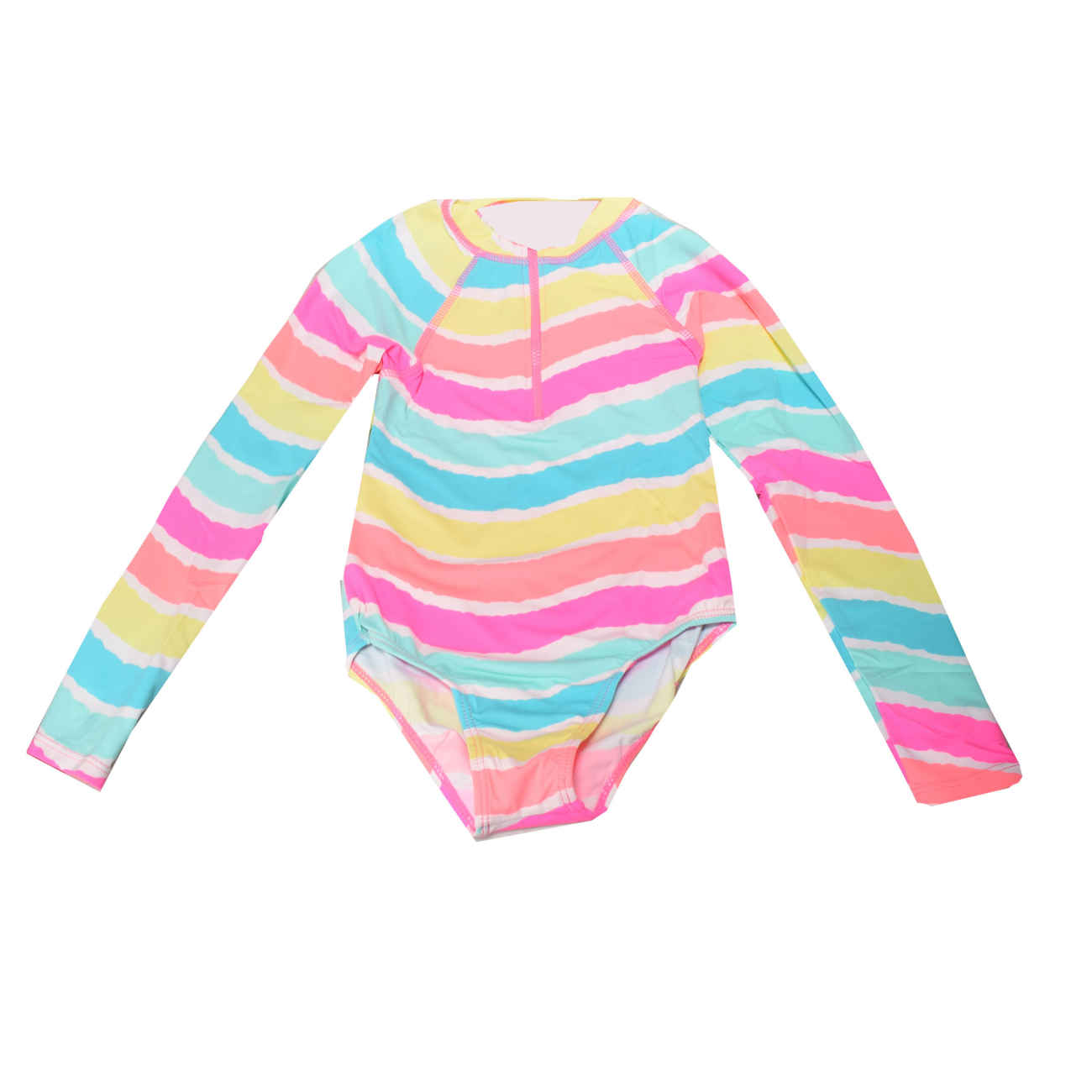 Mädchen-Badeanzug mit langen Ärmeln und Regenbogenmotiv – Ideal für sonnige Tage