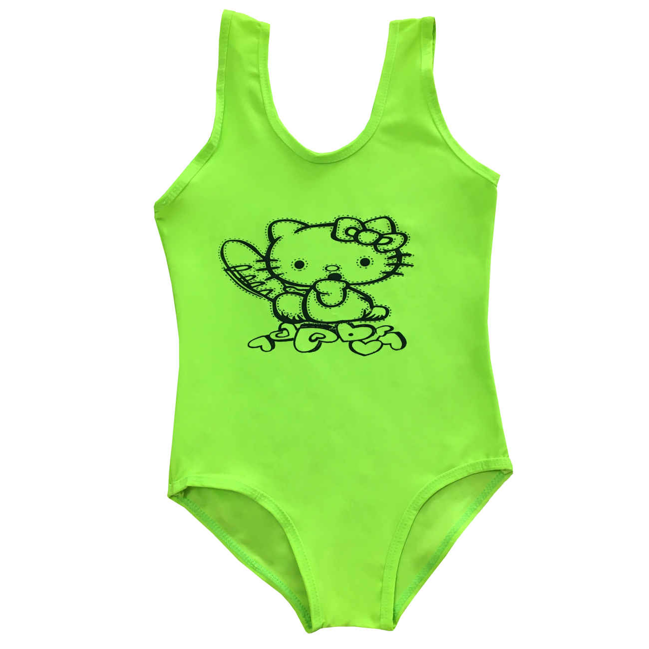 Mädchen-Badeanzug in Neon-Grün mit Hello-Kitty-Motiv – Fröhlich, Leuchtend und Sommerbereit
