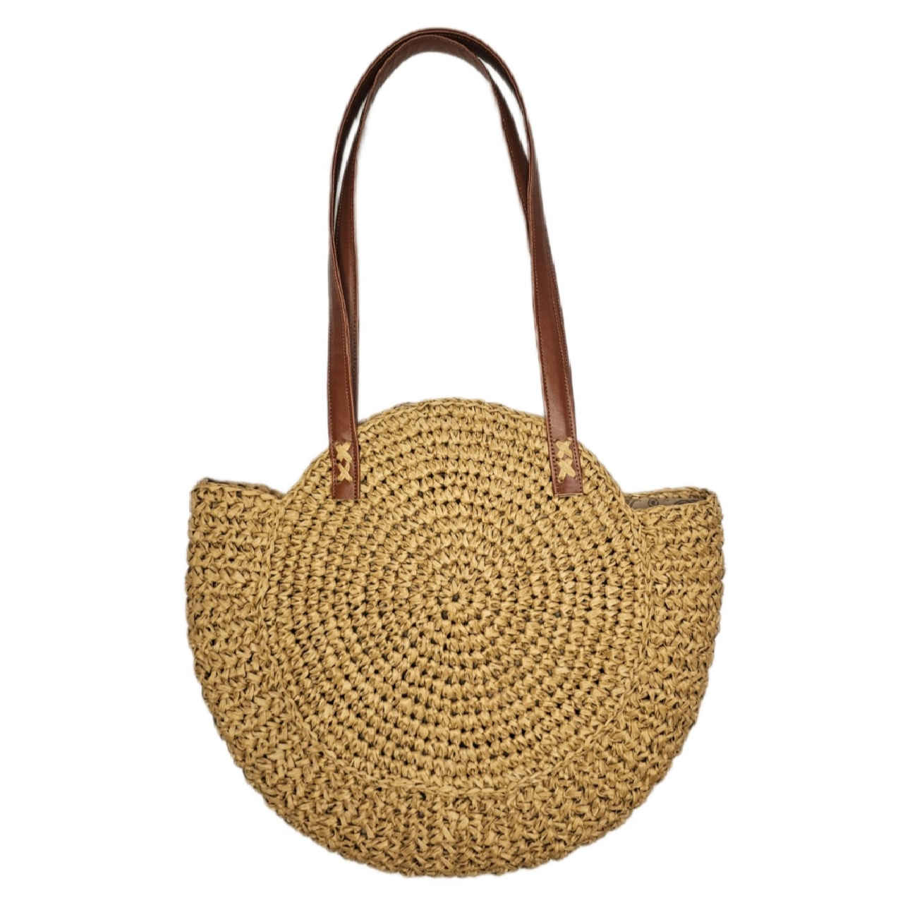 Handgefertigte Häkeltasche aus Raffia für den Sommer – Geräumige Strandtasche mit Schulterriemen in Lederoptik
