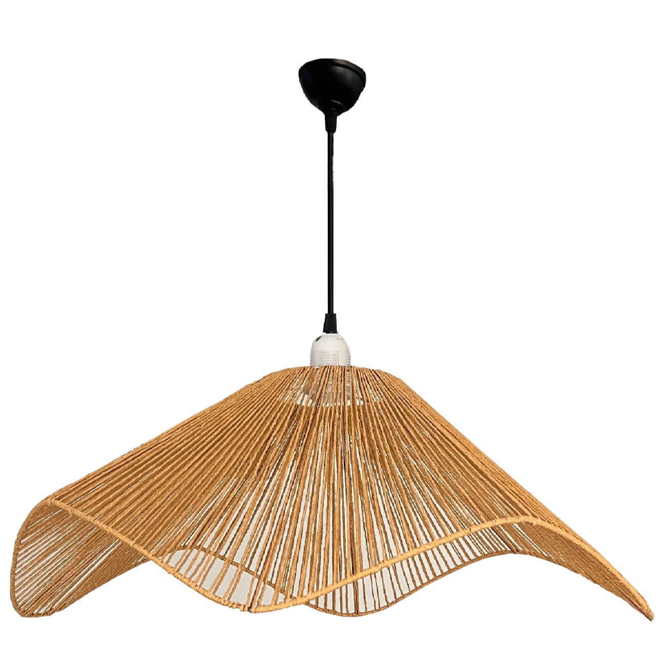 Handgewebte Raffia-Hängeleuchte – Moderne, formverzerrte Deckenlampe