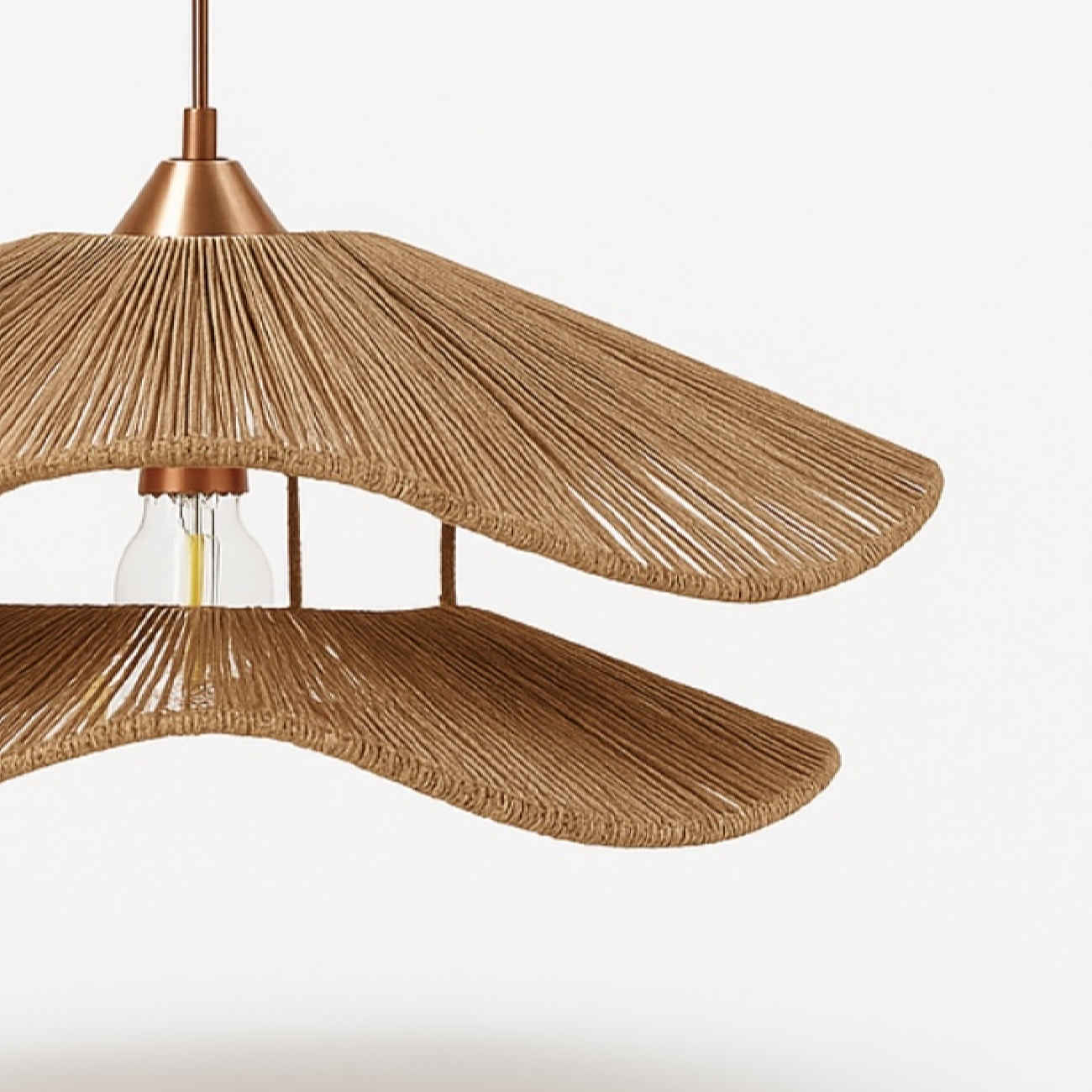 Handgewebte Tulpen-Raffia-Hängeleuchte – Elegante Boho-Lampe für Wohn- und Cafédekoration