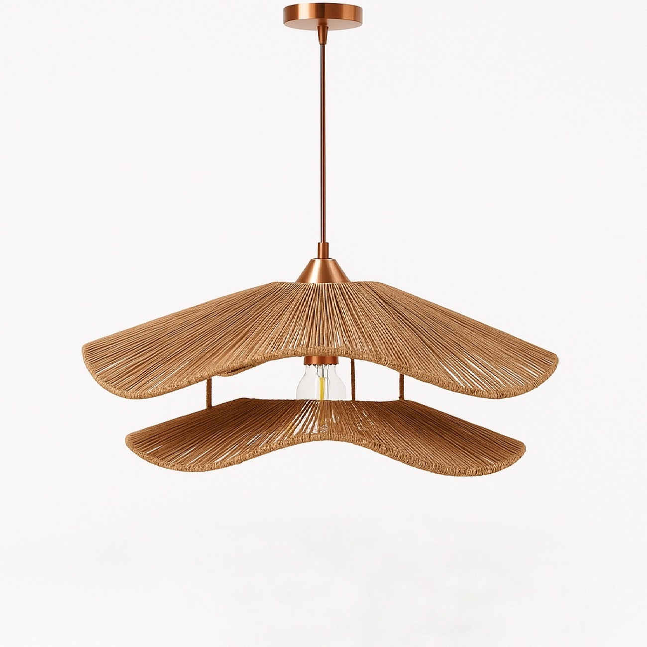 Handgewebte Tulpen-Raffia-Hängeleuchte – Elegante Boho-Lampe für Wohn- und Cafédekoration