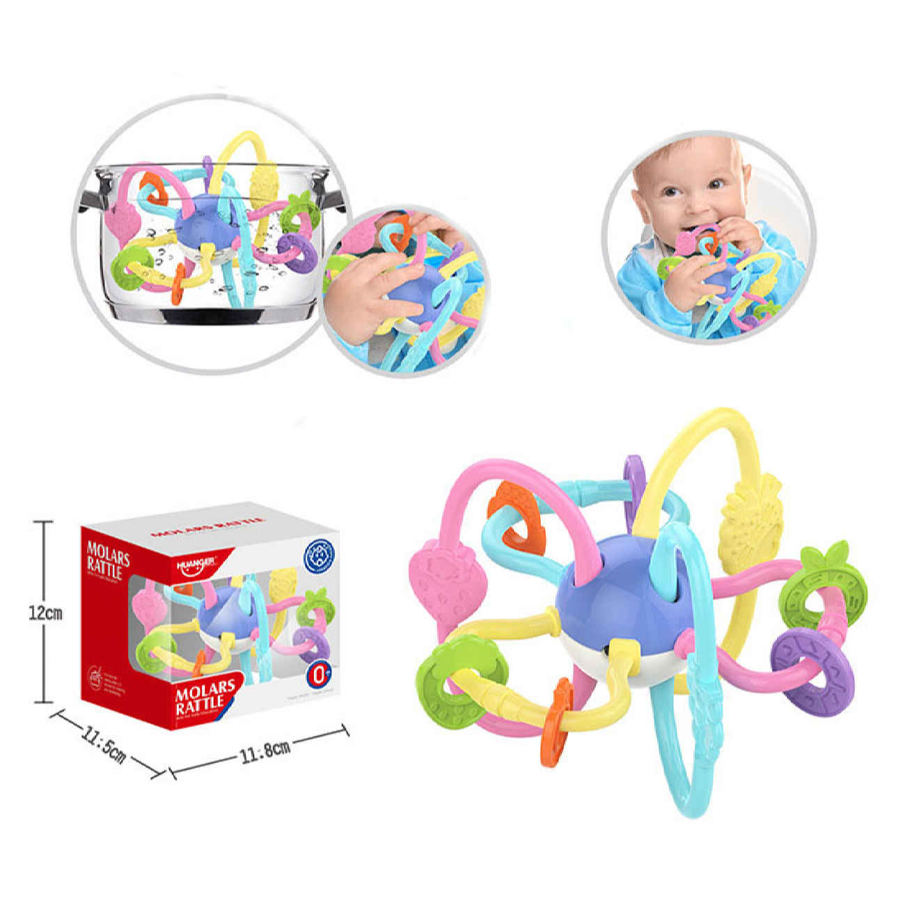 Hanger Baby-Beißring mit lustiger Galaxie-Rassel und Obst-Design