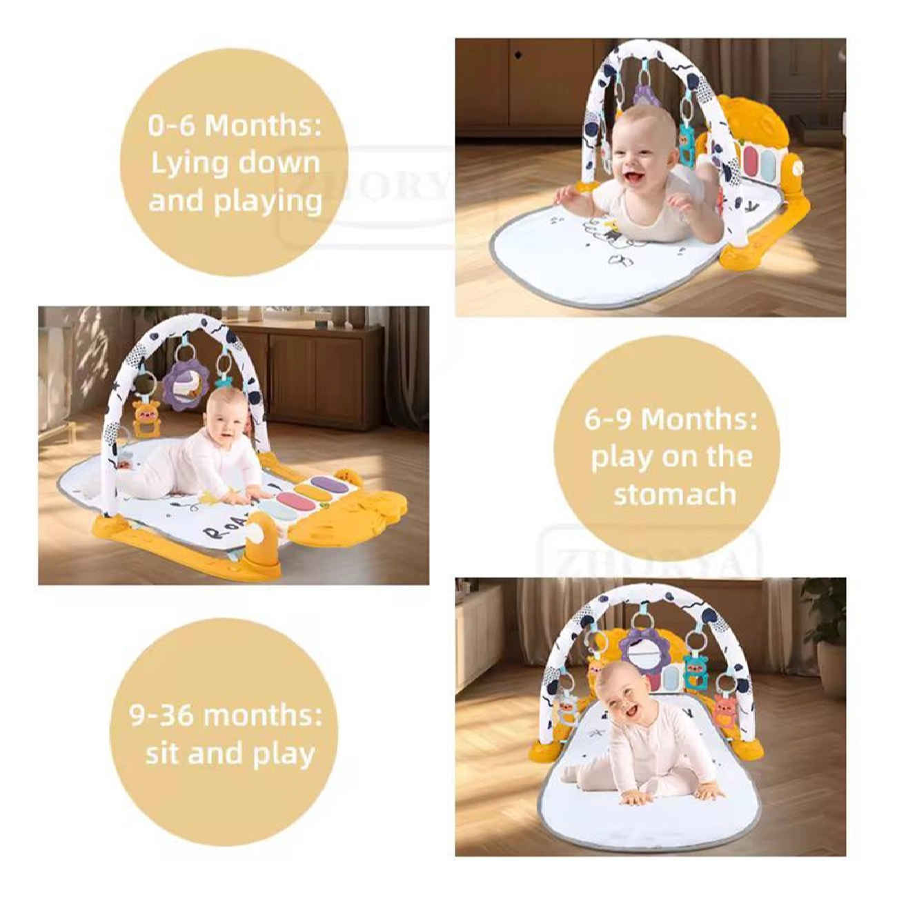 Baby-Aktivitätsmatte im Löwen-Motiv mit hängenden Spielzeugen und Klangfunktion