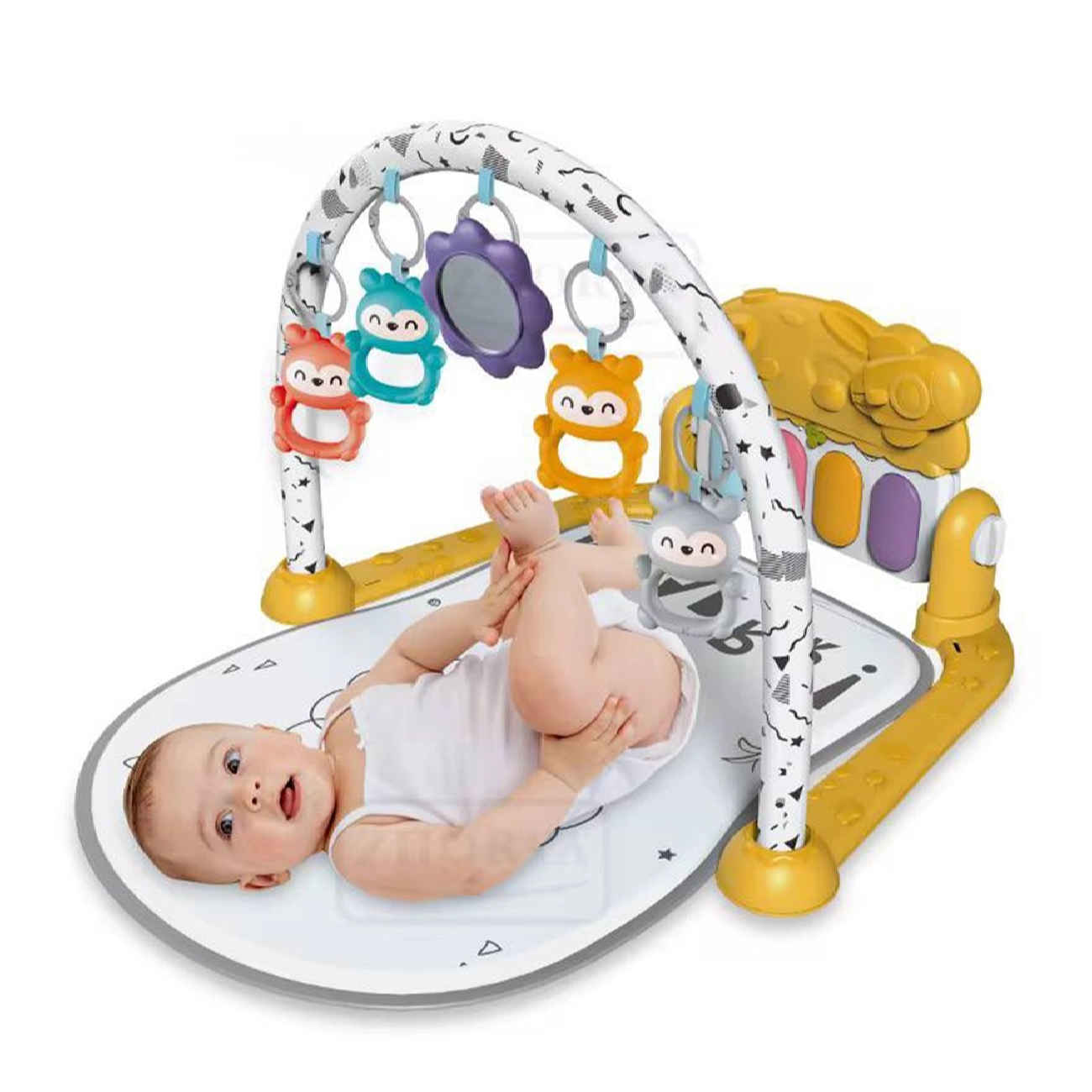 Baby-Aktivitätsmatte im Löwen-Motiv mit hängenden Spielzeugen und Klangfunktion