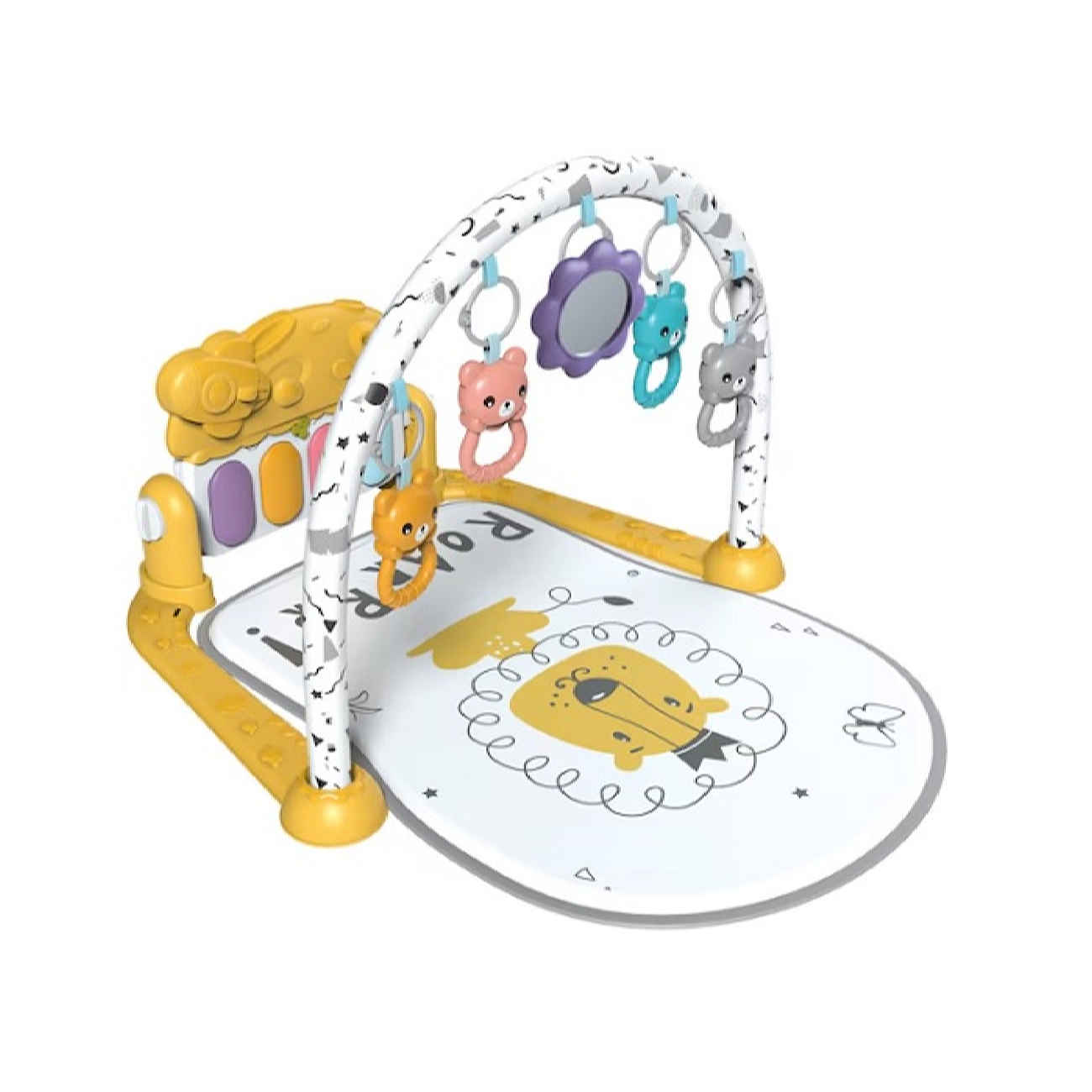 Baby-Aktivitätsmatte im Löwen-Motiv mit hängenden Spielzeugen und Klangfunktion