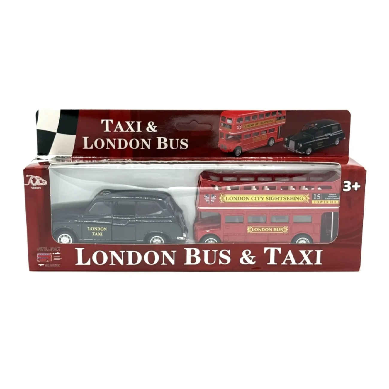 Modellset London Bus und Taxi aus Gussmetall – Klassische britische Fahrzeugkollektion – 2 Teile