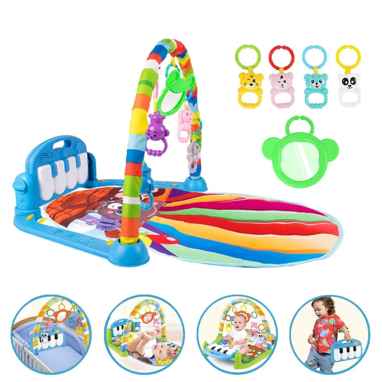 Sichere und weiche Babyspielmatte mit Tiermotiven, Klavierfunktion und Rasseln