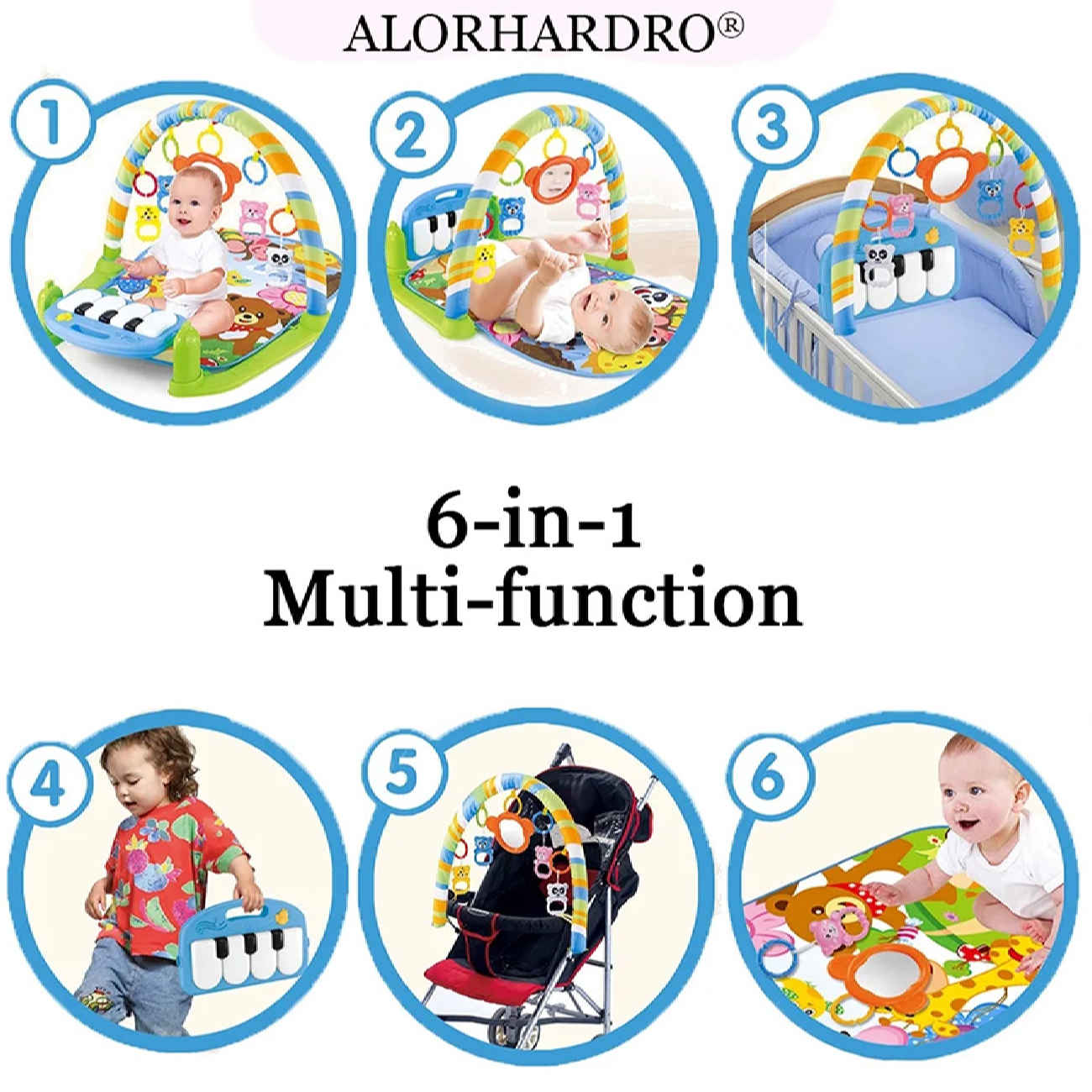 Sichere und weiche Babyspielmatte mit Tiermotiven, Klavierfunktion und Rasseln