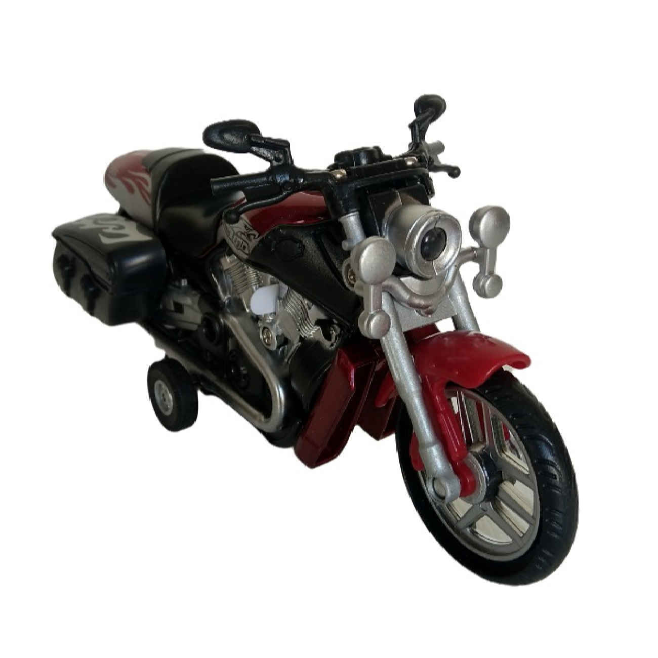 Rotes Metallguss-Spielzeugmotorrad mit Rückziehmechanismus, Licht und Klang – Maßstab 1:16