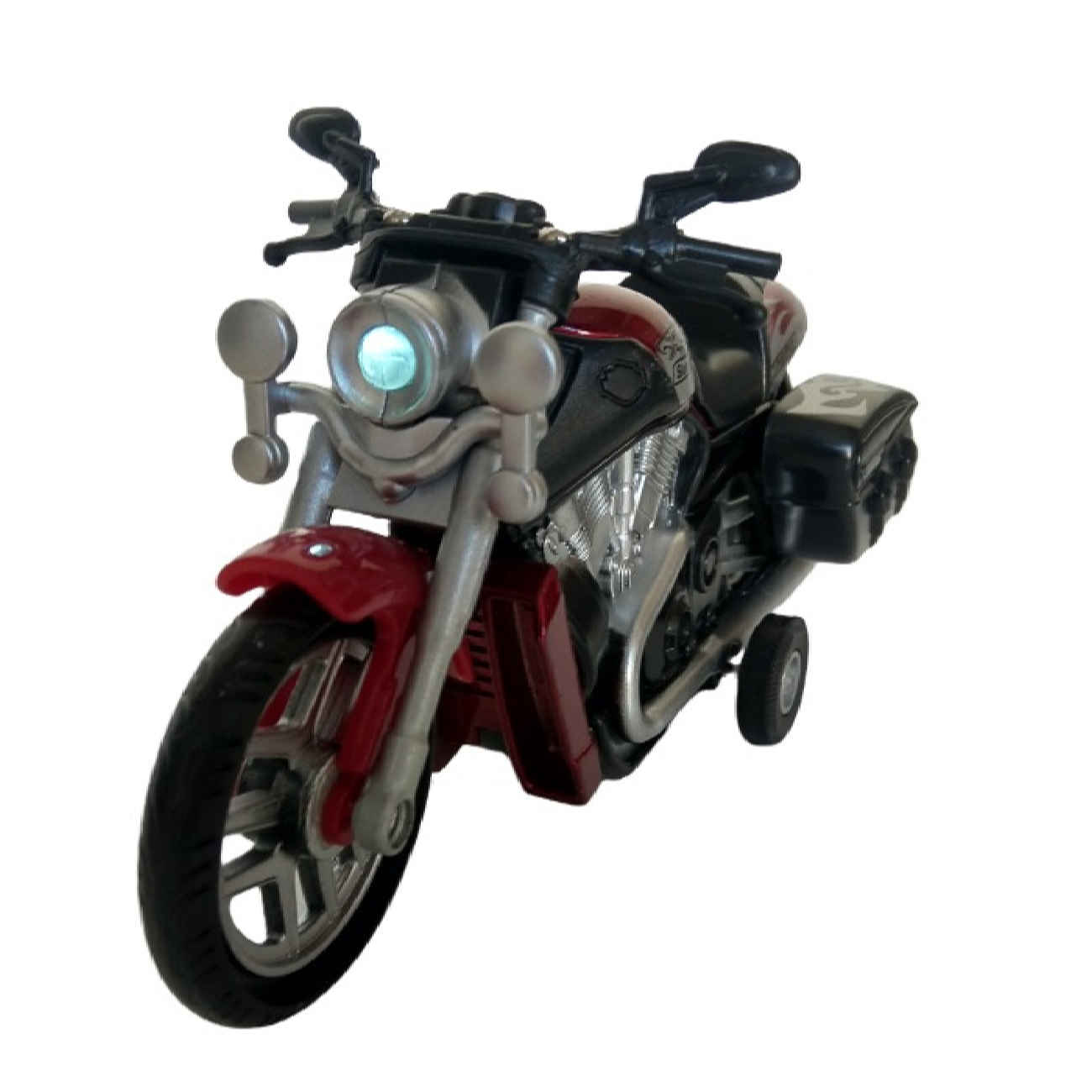 Rotes Metallguss-Spielzeugmotorrad mit Rückziehmechanismus, Licht und Klang – Maßstab 1:16