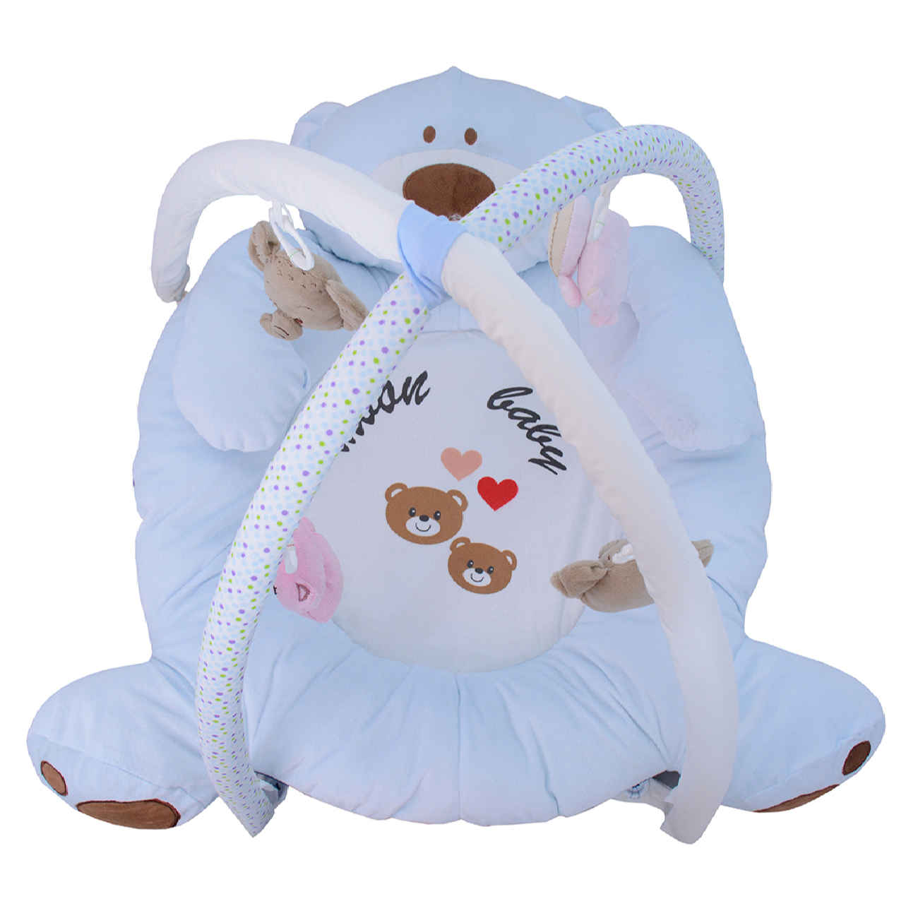 Babyspielmatte im Teddybär-Design mit hängenden Waldtier-Spielzeugen in vier Farben