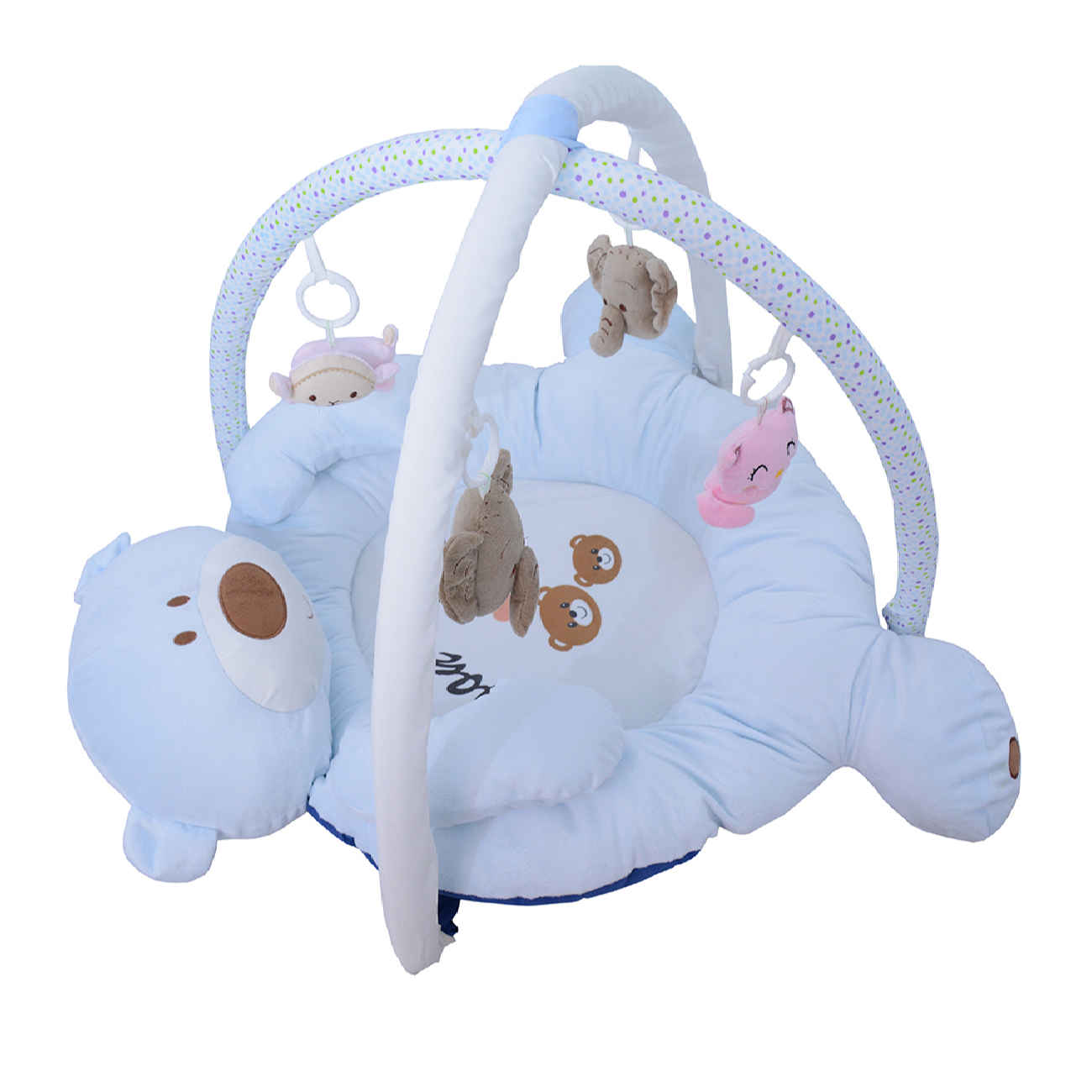 Babyspielmatte im Teddybär-Design mit hängenden Waldtier-Spielzeugen in vier Farben