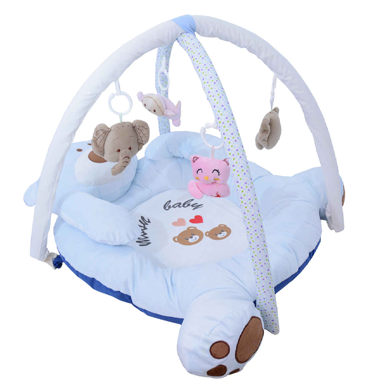 Babyspielmatte im Teddybär-Design mit hängenden Waldtier-Spielzeugen in vier Farben